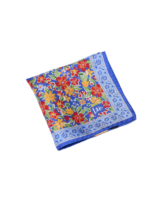 Pocket square - Printed silk - small - colorful flower with blue rim