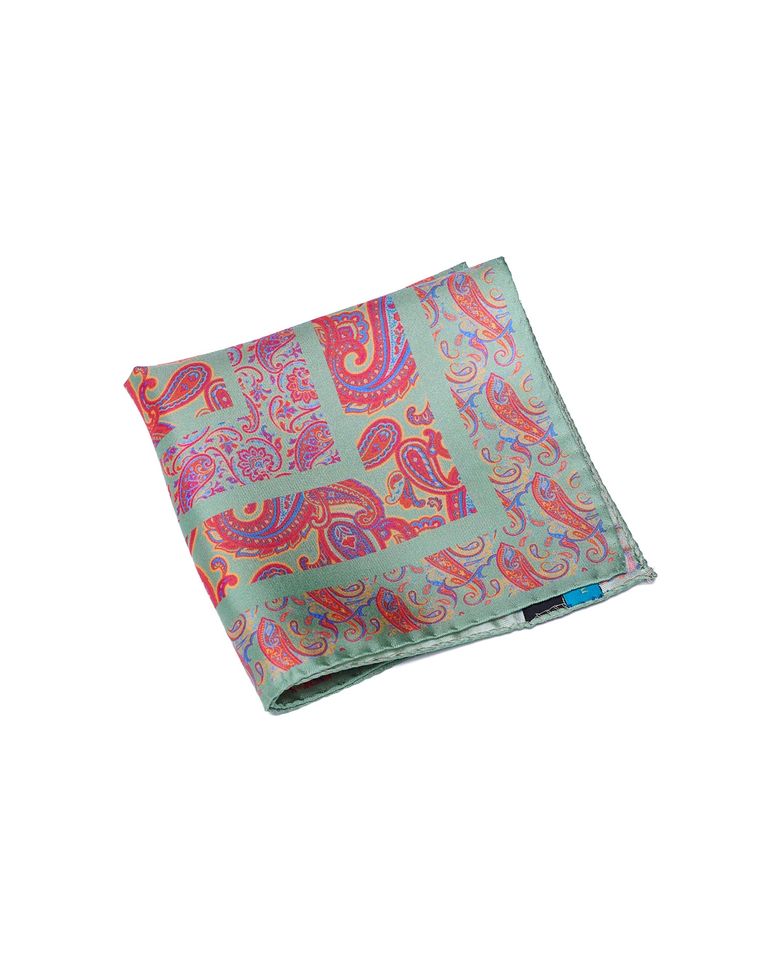 Pocket square - Olive green with reddish gingham  - silk