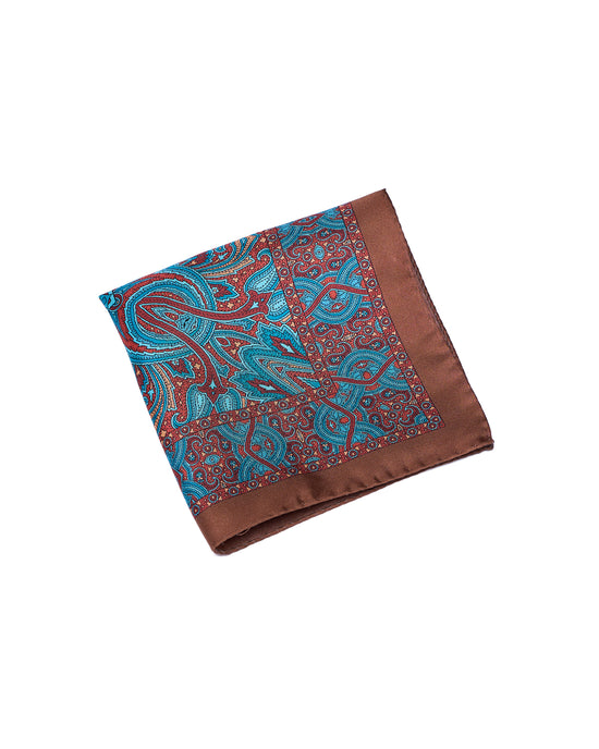 Pocket square - Brown with blue pattern  - silk