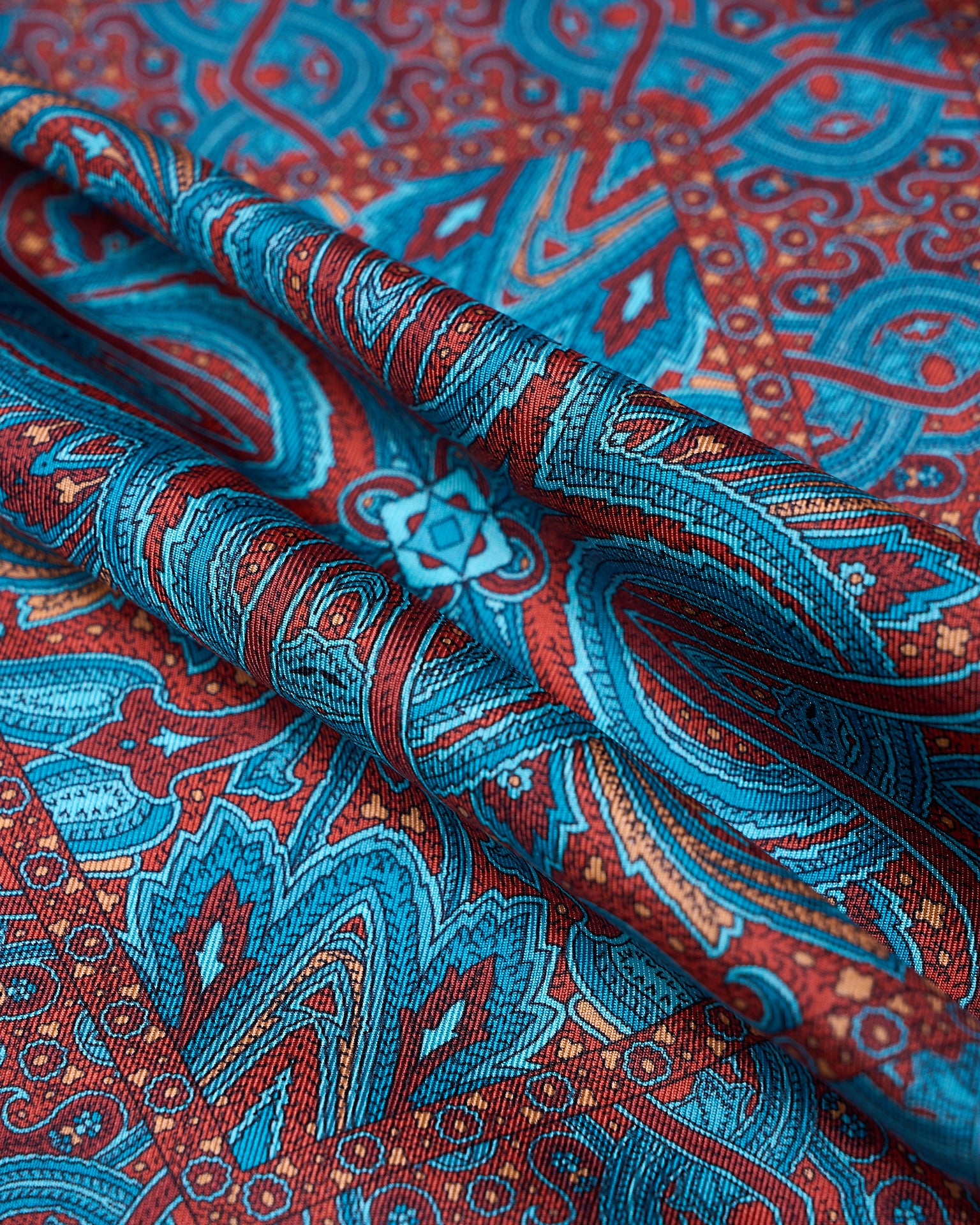 Pocket square - Brown with blue pattern  - silk