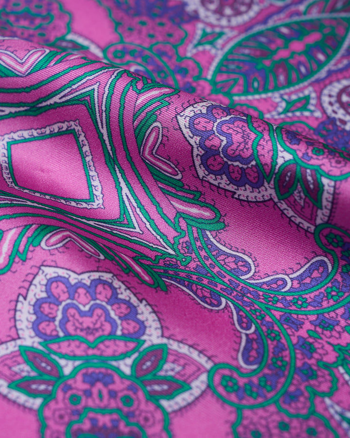 Pocket square - Pink with green carnival  - silk