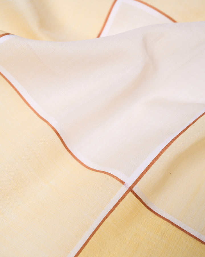 Pocket square - cotton - Yellow windowpane with brown stripe