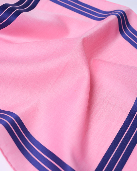 Pocket square - cotton - Fuschia with blue stripe