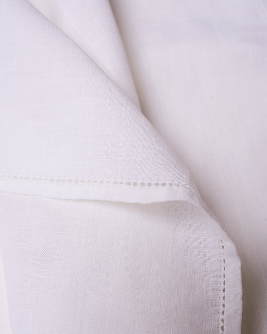 Pocket square - cotton - White with hemstitch rim