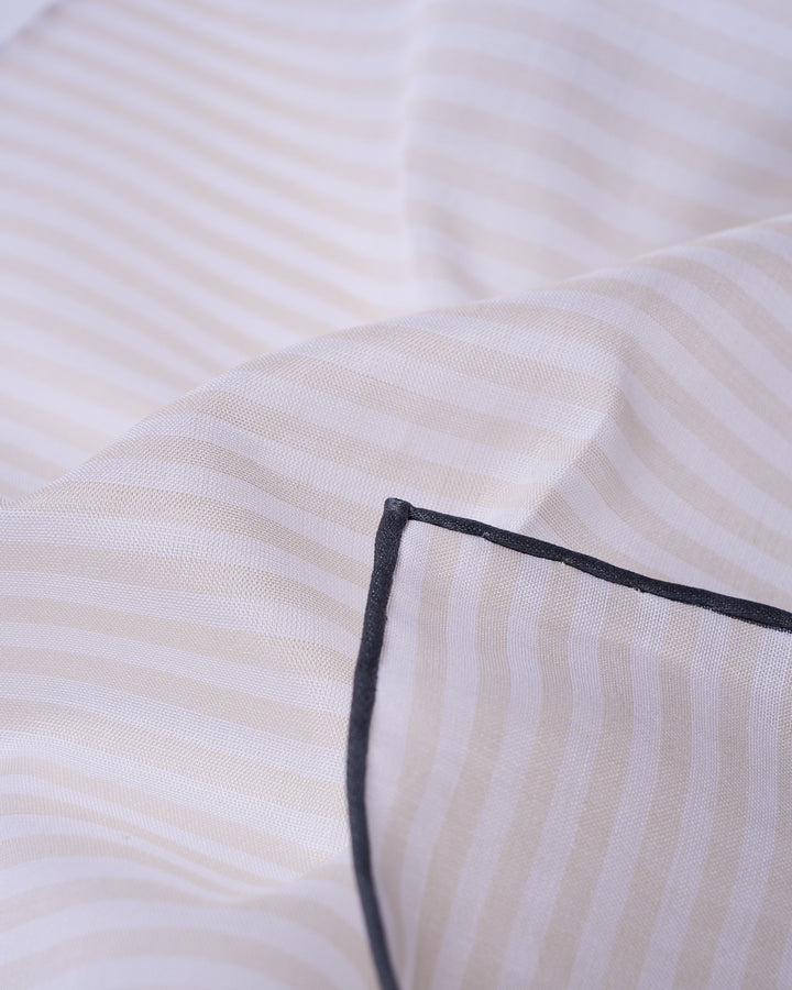 Pocket square - cotton - Ivory stripe with black rim