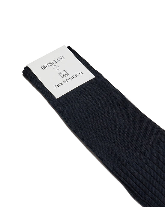 Knee length socks - Ribbed cotton  - Blue Granata