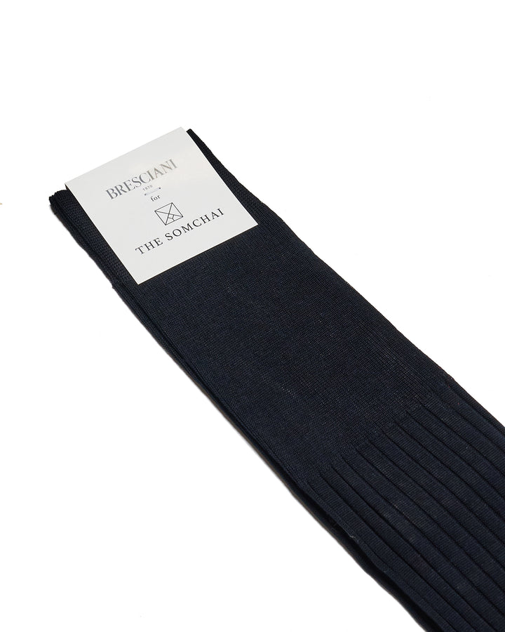 Knee length socks - Ribbed cotton  - Militare Blue