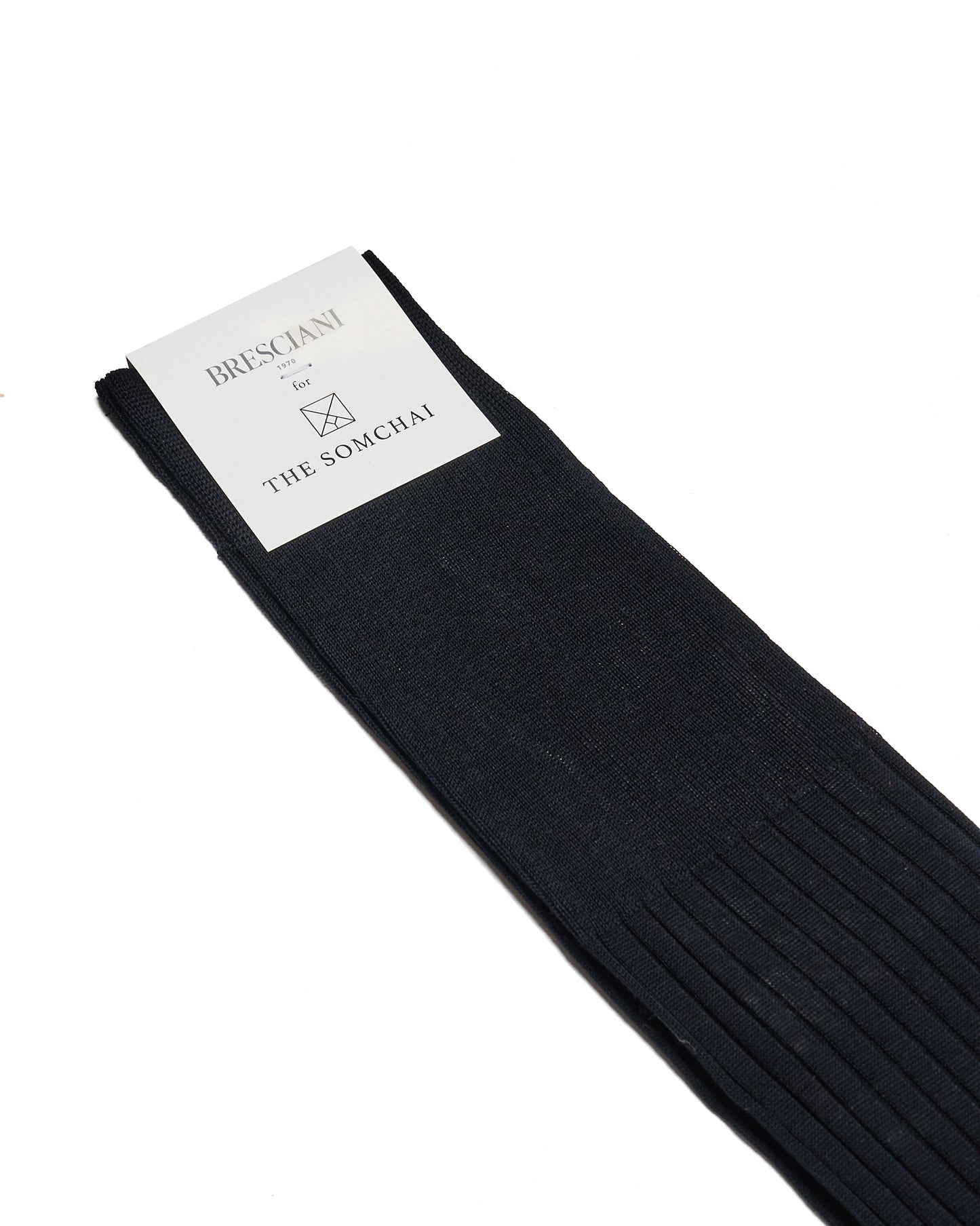 Knee length socks - Ribbed cotton  - Blue Bruciato