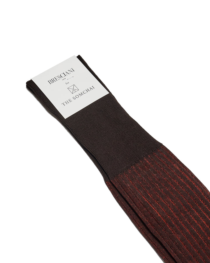 Knee length socks - Ribbed cotton  - Cioccolato Orange