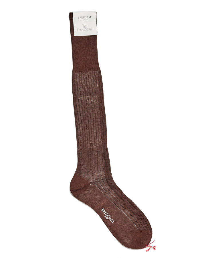 Knee length socks - Ribbed cotton  - Moka Medio