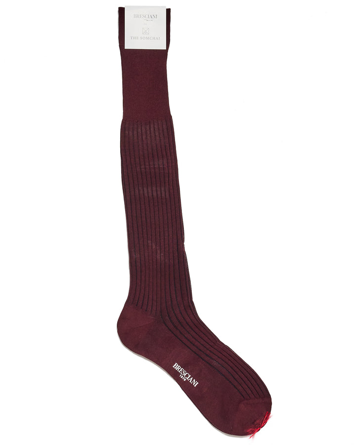 Knee length socks - Ribbed cotton  - Burgundy blu