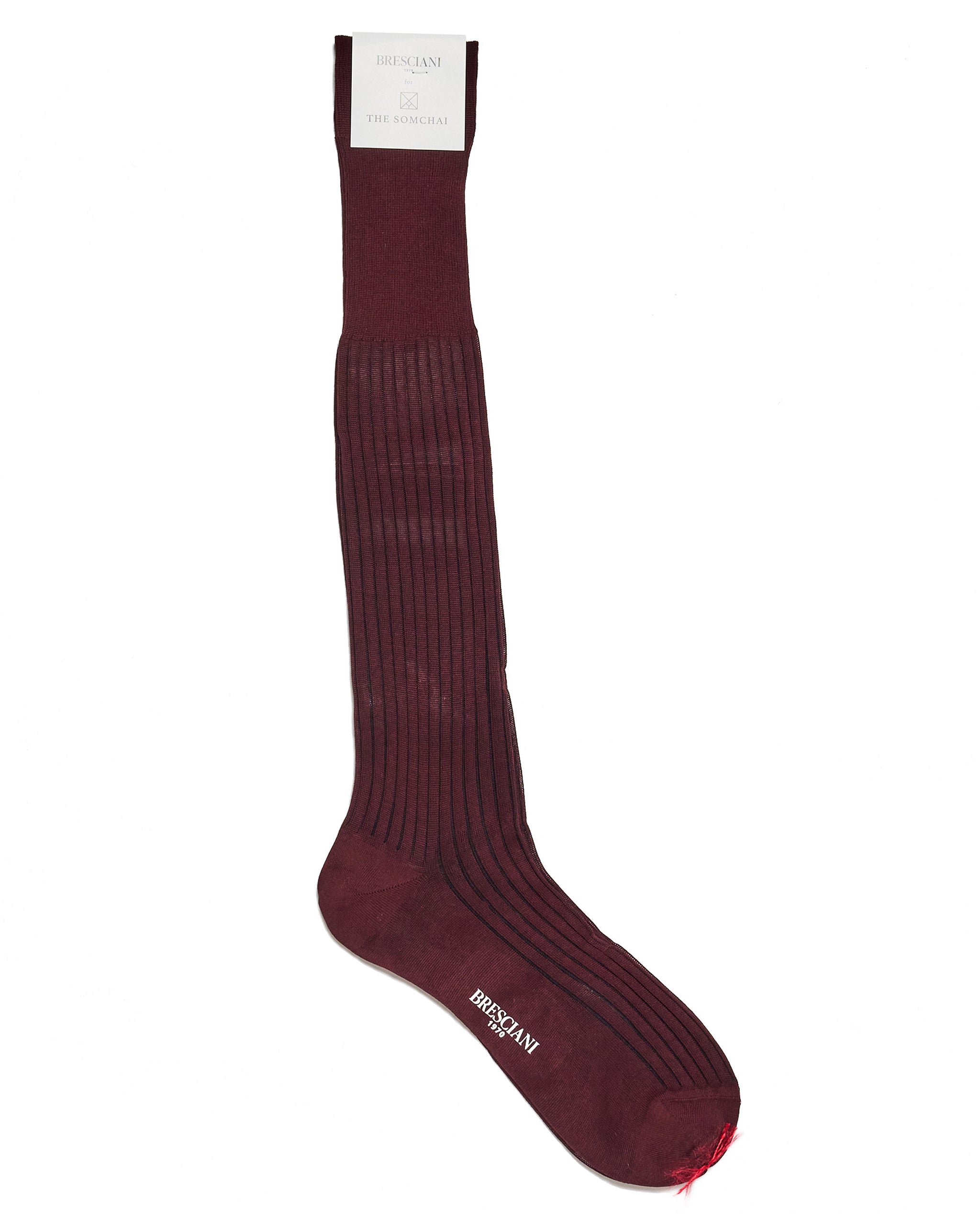 Knee length socks - Ribbed cotton  - Burgundy blu