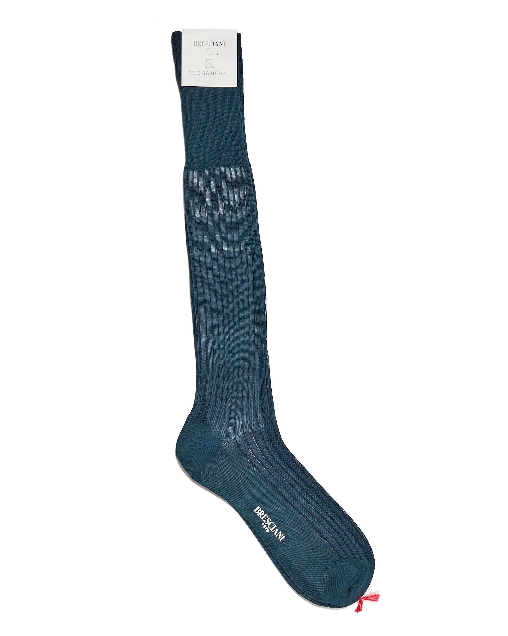 Knee length socks - Ribbed cotton  - Pino blue