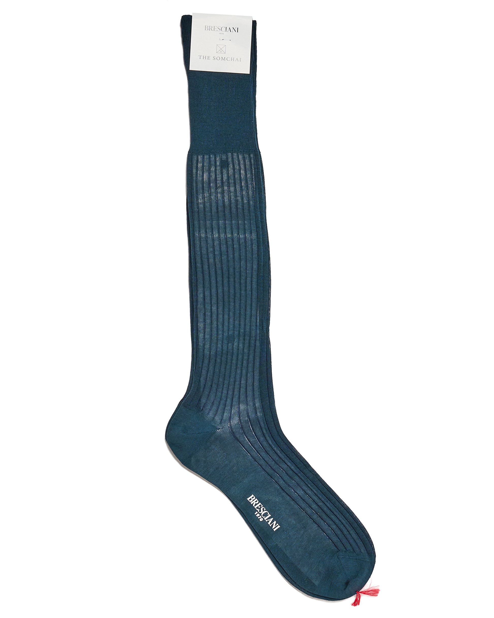 Knee length socks - Ribbed cotton  - Pino blue