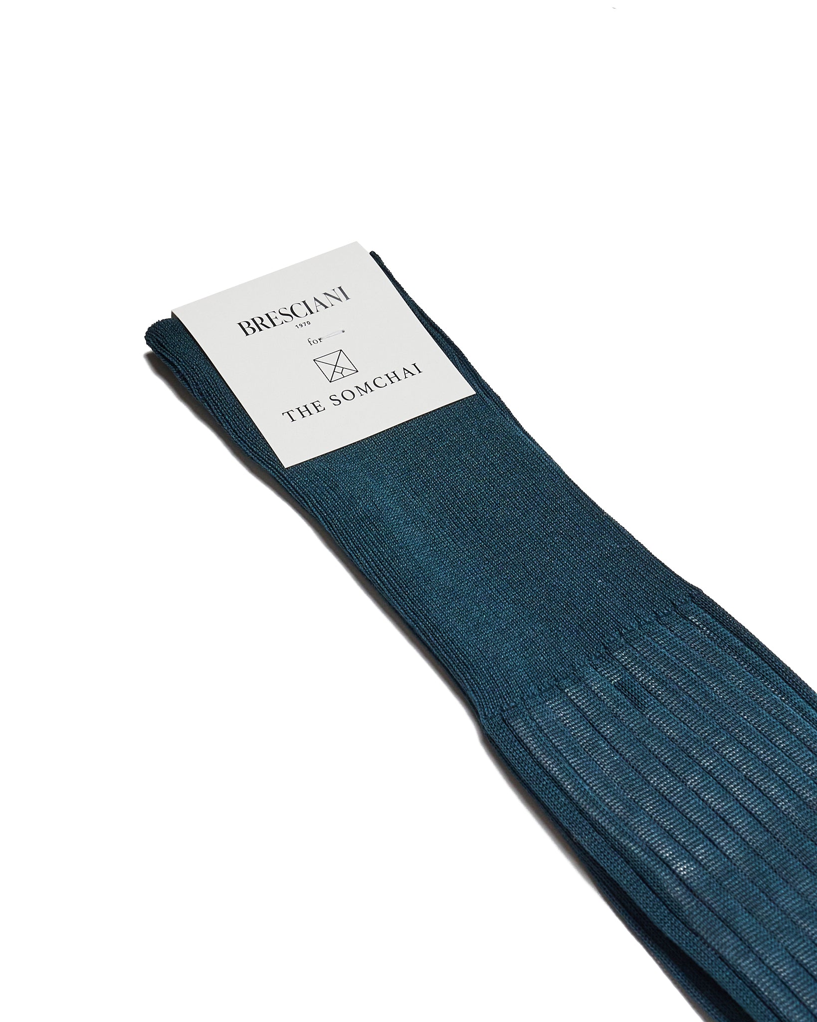 Knee length socks - Ribbed cotton  - Pino blue