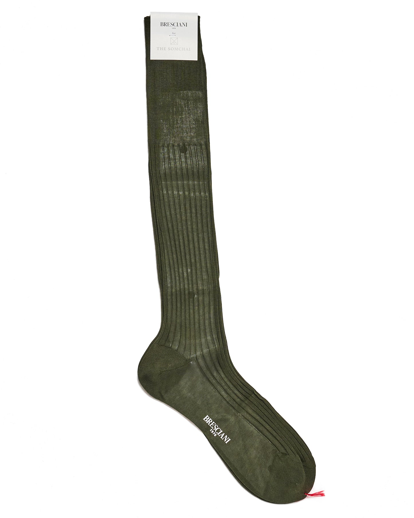 Knee length socks - Ribbed cotton  - Verde Militare