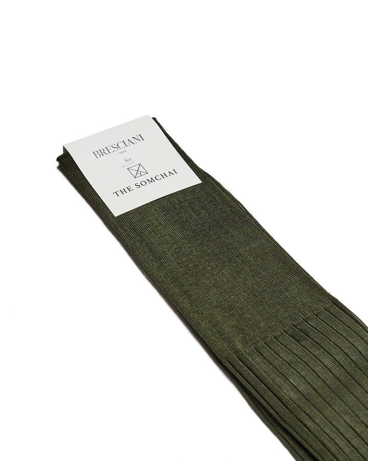 Knee length socks - Ribbed cotton  - Verde Militare