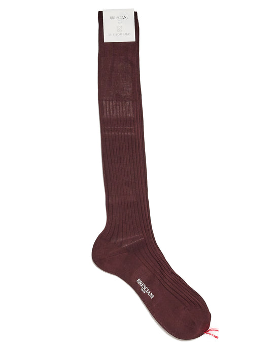 Knee length socks - Ribbed cotton  - Bordeaux