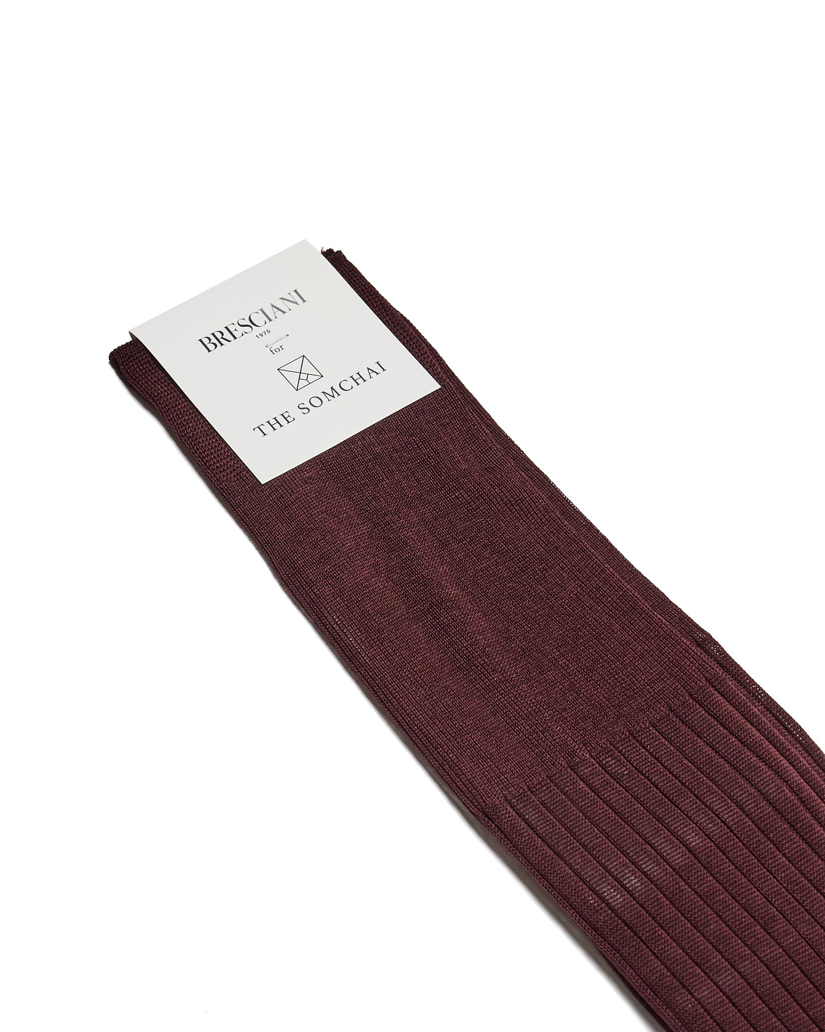 Knee length socks - Ribbed cotton  - Bordeaux