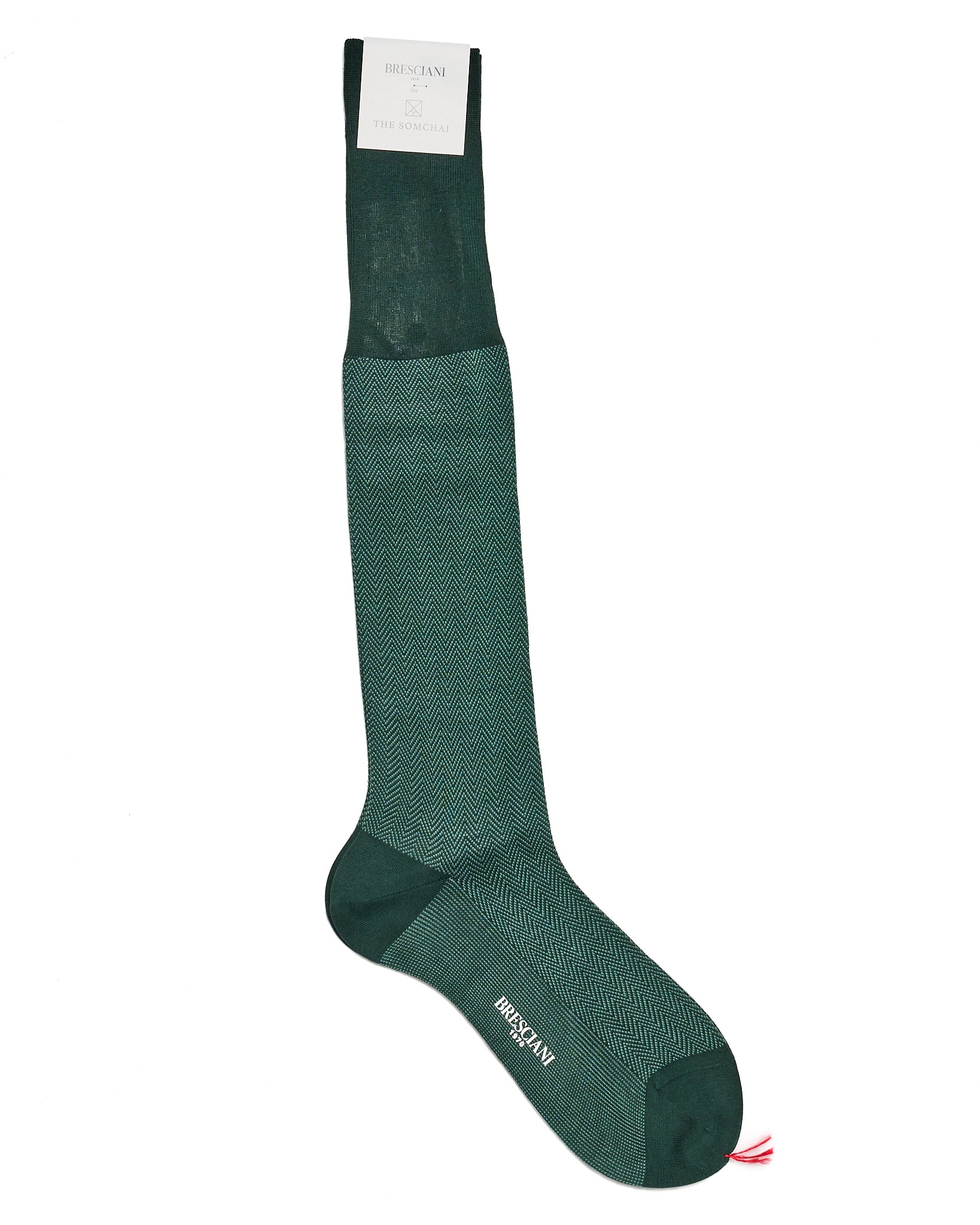 Knee length socks - Herringbone cotton  - Verdone Menta