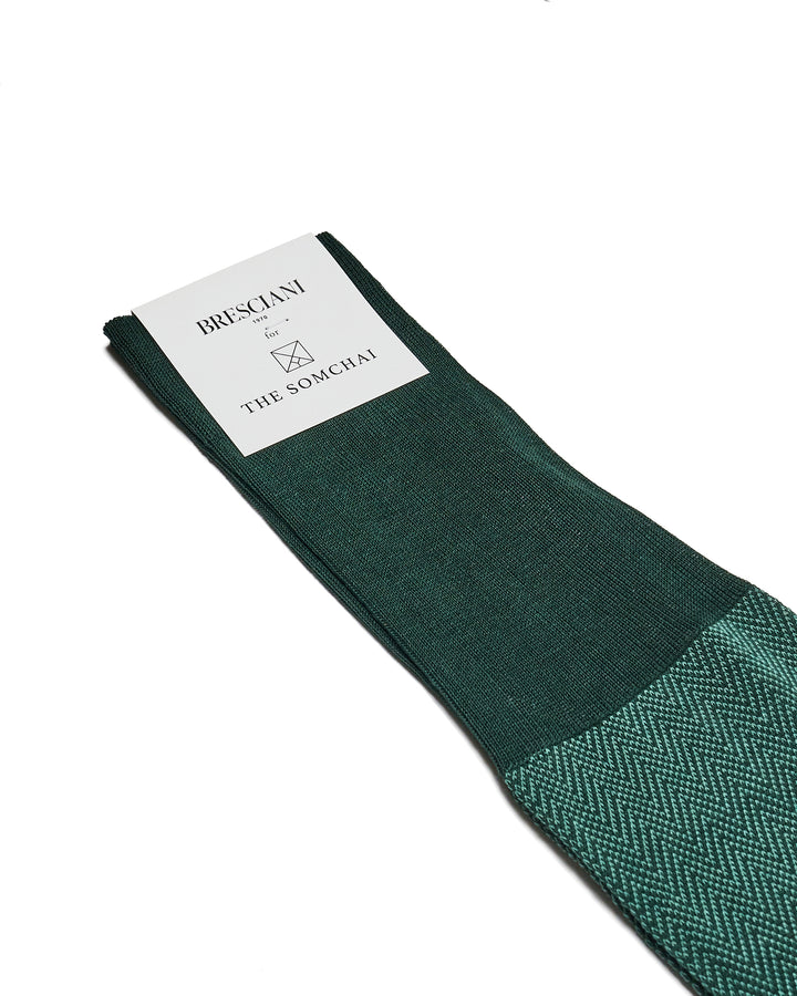 Knee length socks - Herringbone cotton  - Verdone Menta