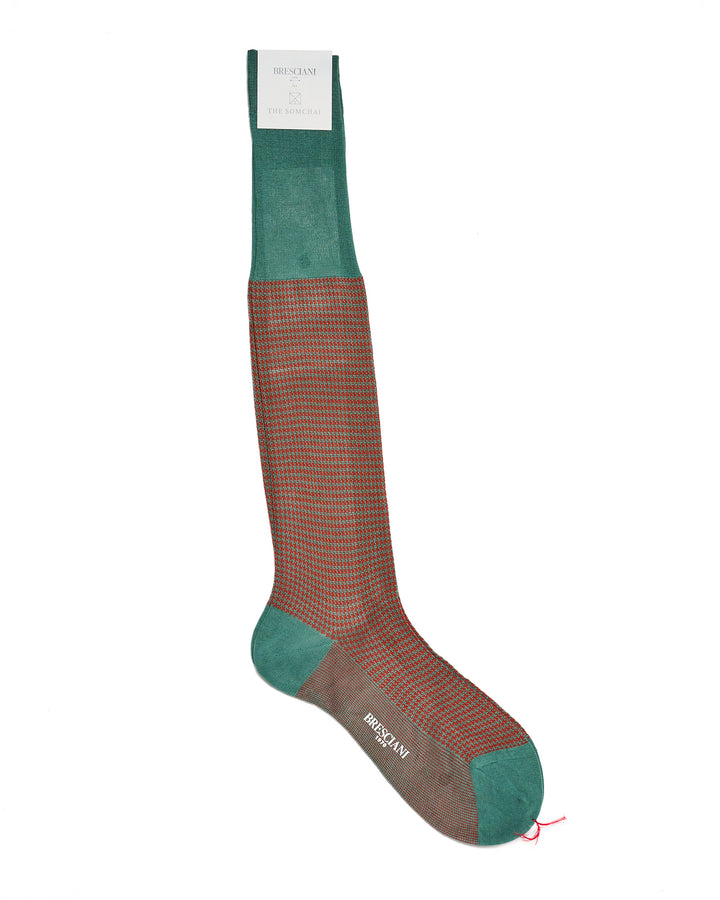 Knee length socks - Houndstooth cotton  - Menta Mattone