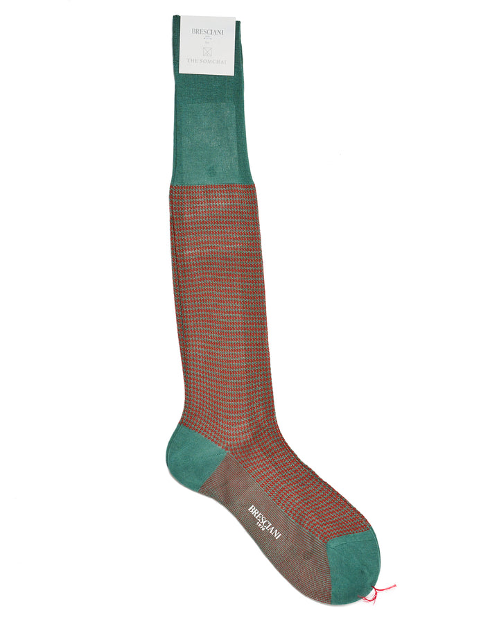 Knee length socks - Houndstooth cotton  - Menta Mattone