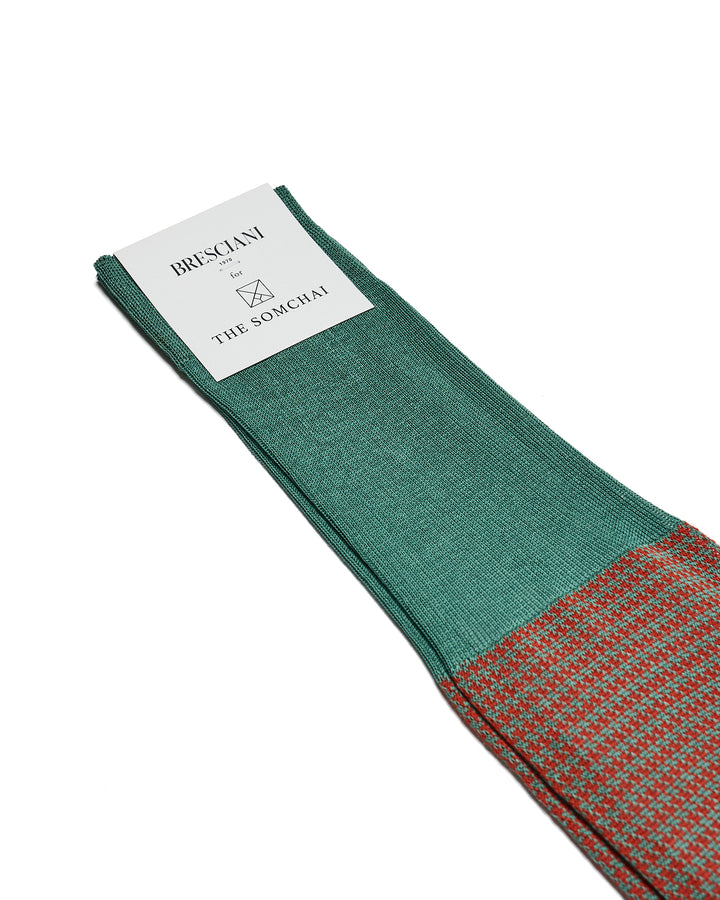 Knee length socks - Houndstooth cotton  - Menta Mattone