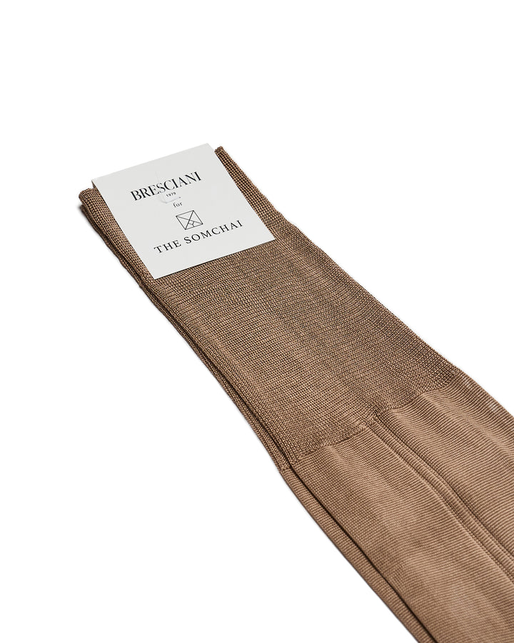 Knee length socks - Plain silk - Tortora