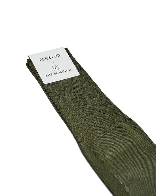 Knee length socks - Plain cotton  - Verde Militare