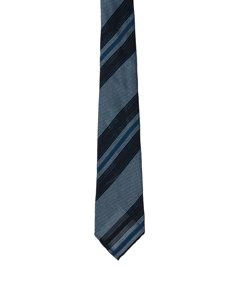 Grenadine tie - 7 Fold - light blue, black and blue stripe