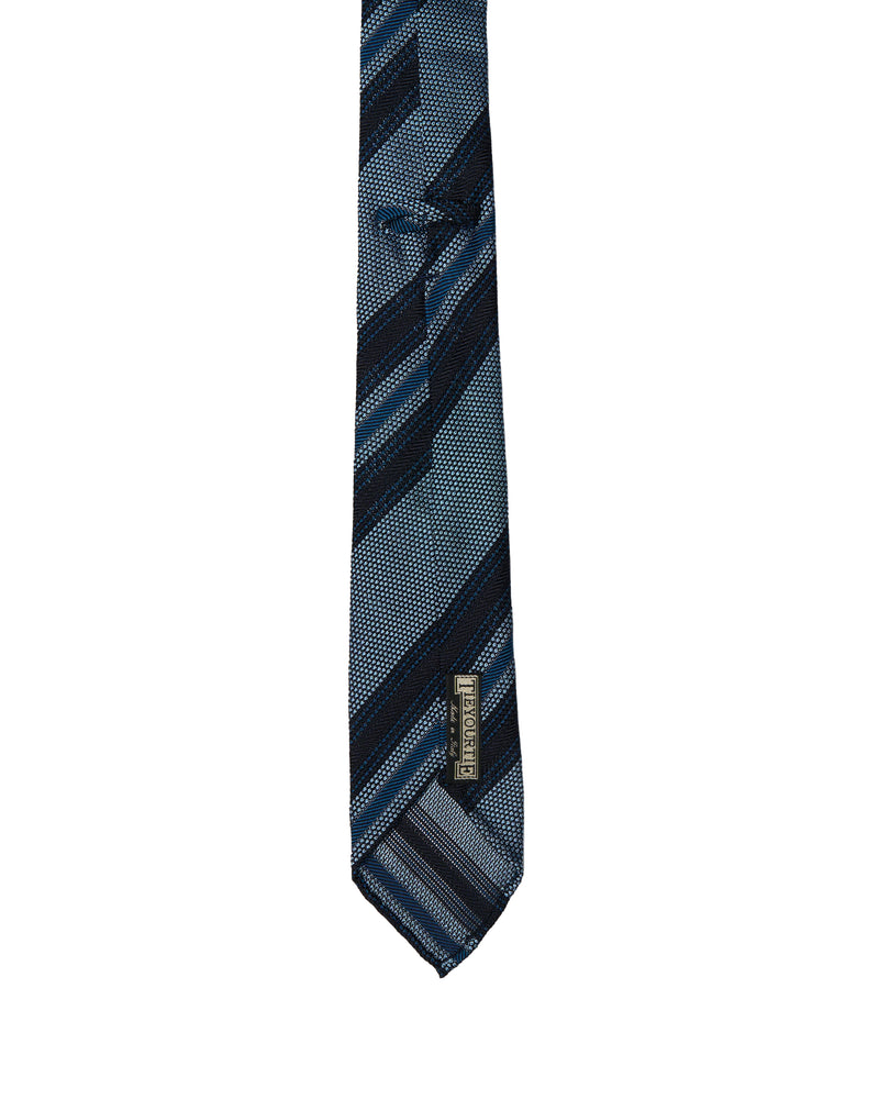 Grenadine tie - 7 Fold - light blue, black and blue stripe