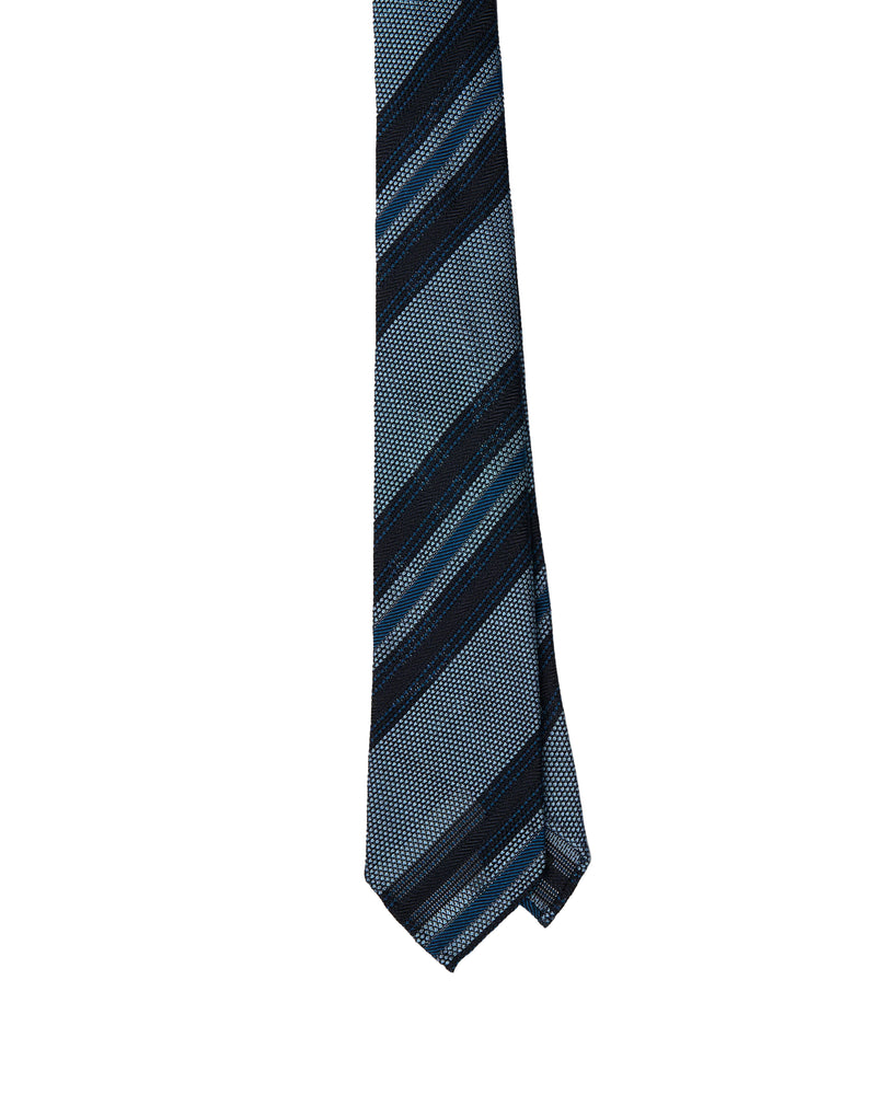 Grenadine tie - 7 Fold - light blue, black and blue stripe