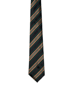 Jacquard tie - 7 Fold - Green, black with red stripe