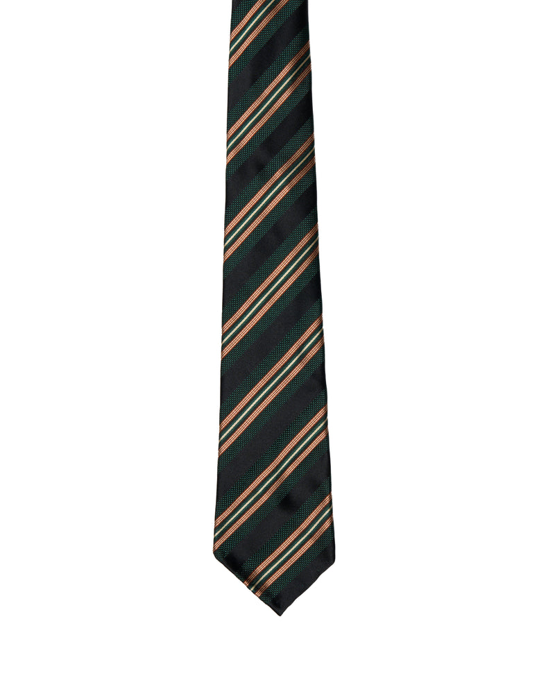 Jacquard tie - 7 Fold - Green, black with red stripe