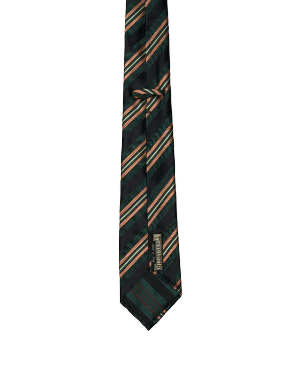 Jacquard tie - 7 Fold - Green, black with red stripe