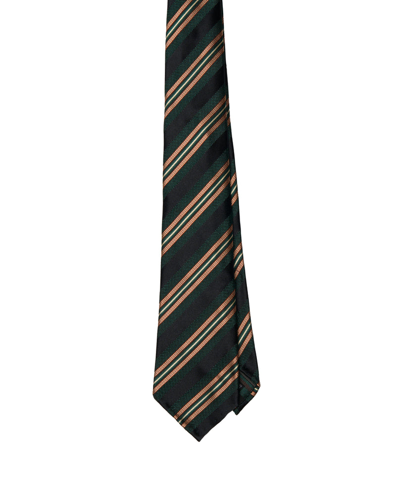 Jacquard tie - 7 Fold - Green, black with red stripe