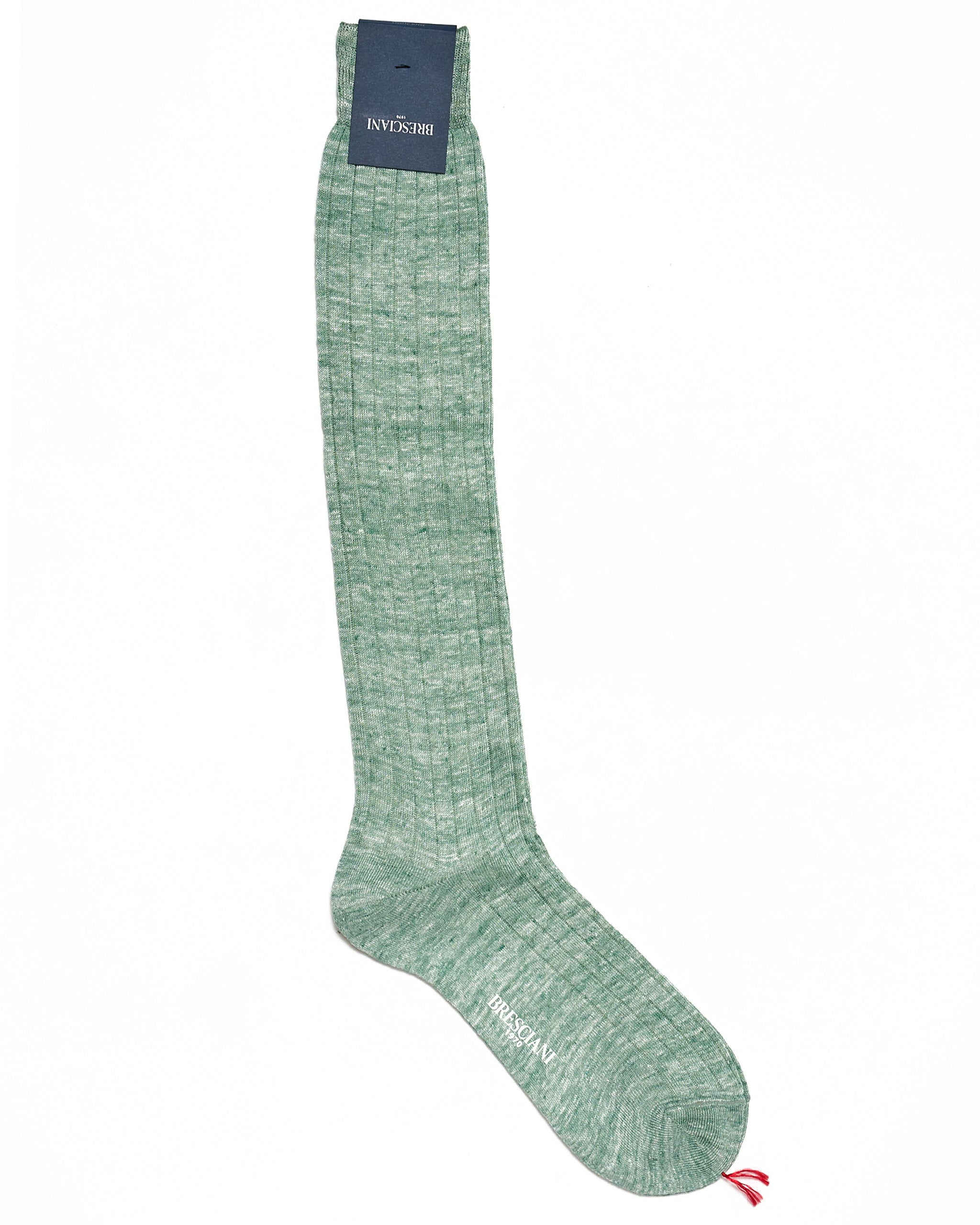 Knee length socks - Ribbed linen - Green melange