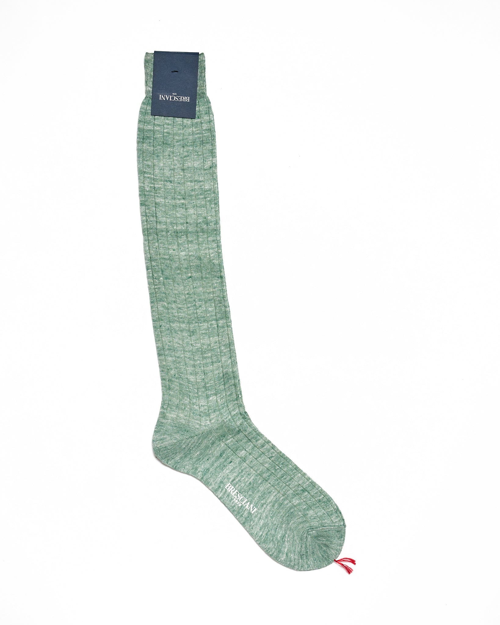 Knee length socks - Ribbed linen - Green melange