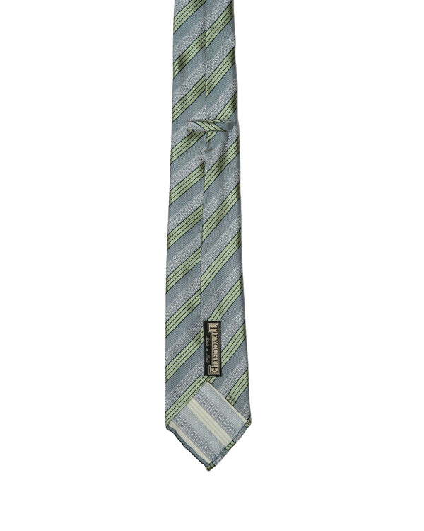 Jacquard tie - 7 Fold - Grey with green stripe