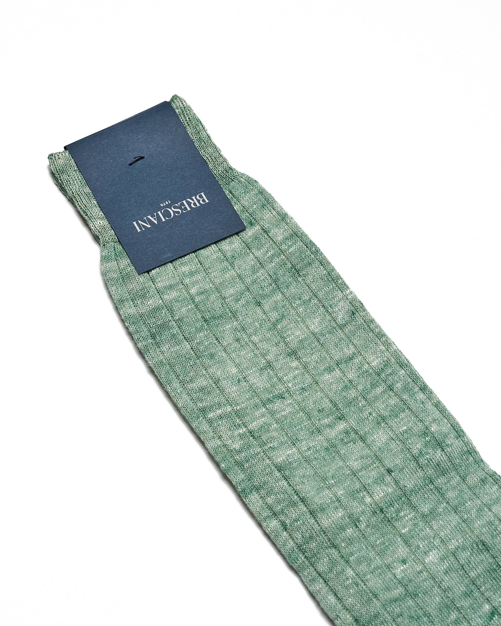 Knee length socks - Ribbed linen - Green melange