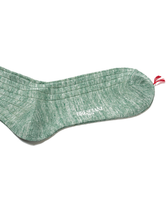 Knee length socks - Ribbed linen - Green melange