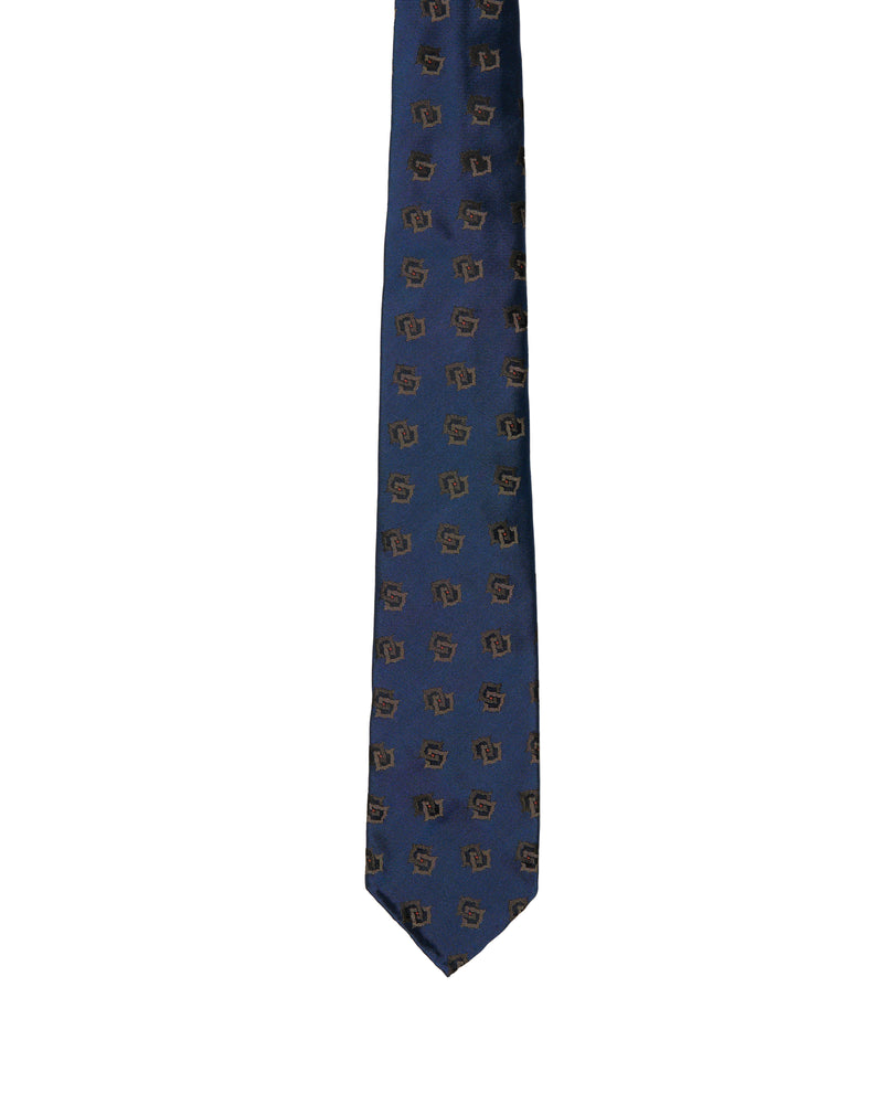 Jacquard tie - 7 Fold - Medium blue with grey motif