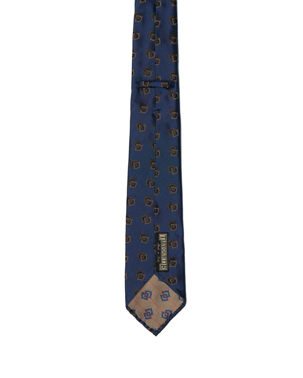 Jacquard tie - 7 Fold - Medium blue with grey motif