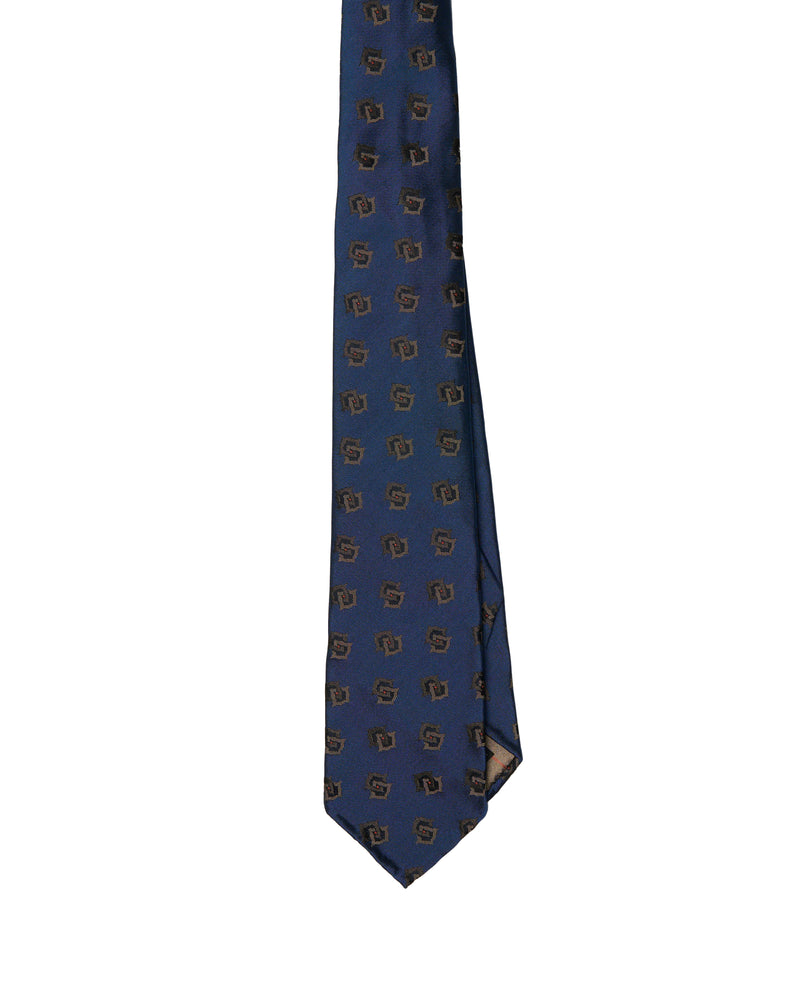 Jacquard tie - 7 Fold - Medium blue with grey motif