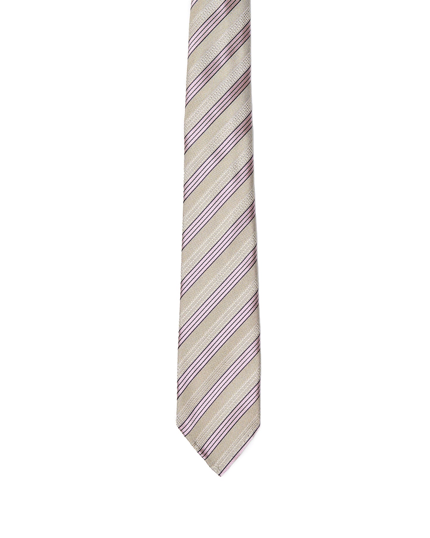 Jacquard tie - 7 Fold - Grey with pink stripe