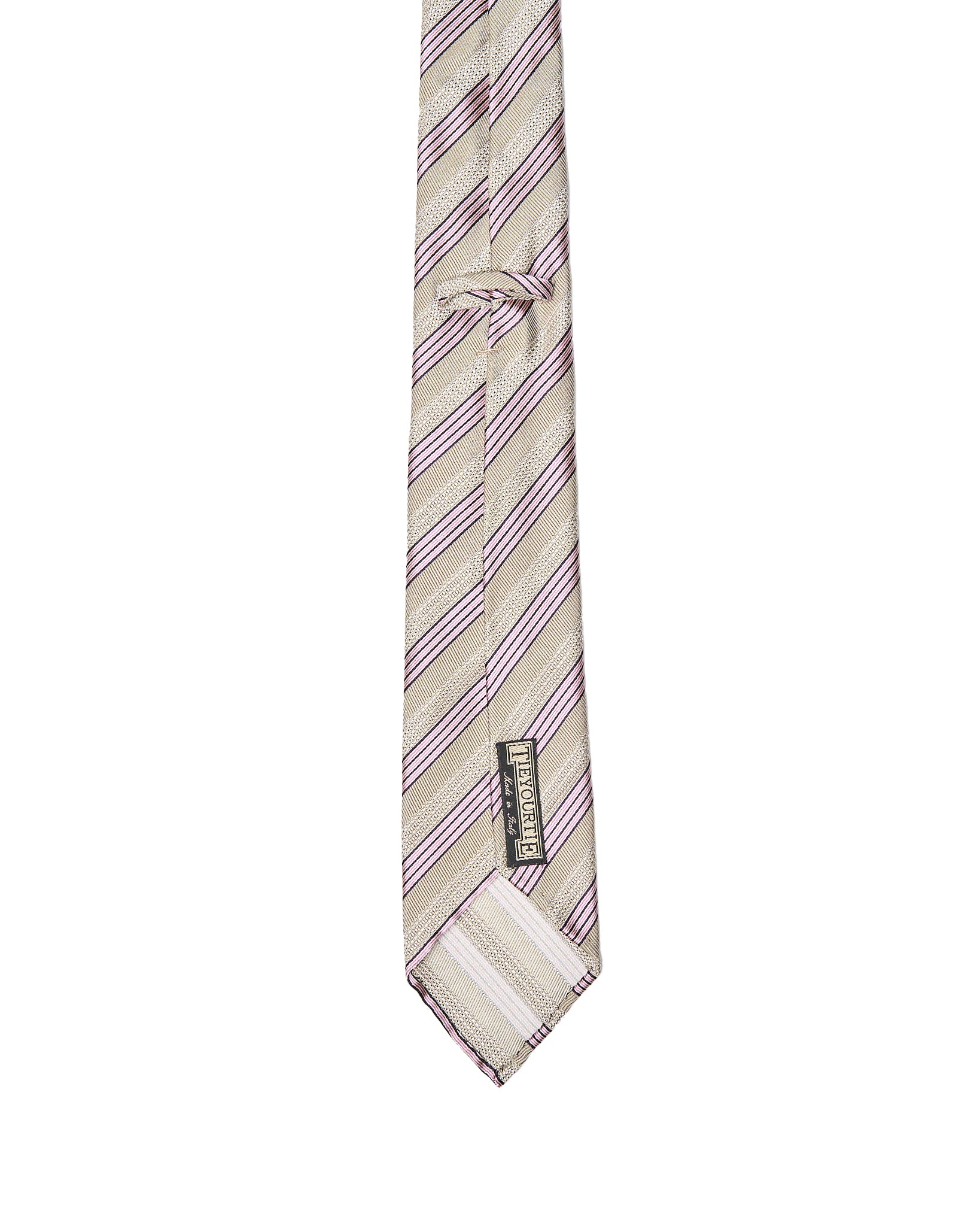 Jacquard tie - 7 Fold - Grey with pink stripe