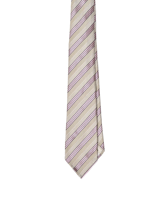 Jacquard tie - 7 Fold - Grey with pink stripe