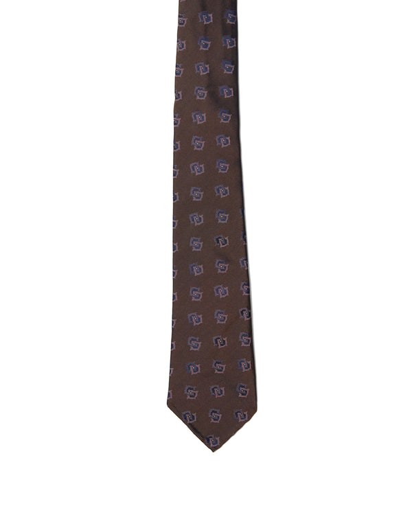 Jacquard tie - 7 Fold - Medium brown with grey motif