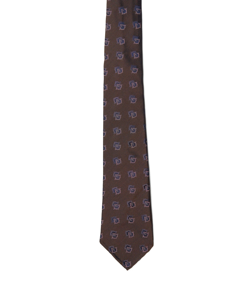 Jacquard tie - 7 Fold - Medium brown with grey motif